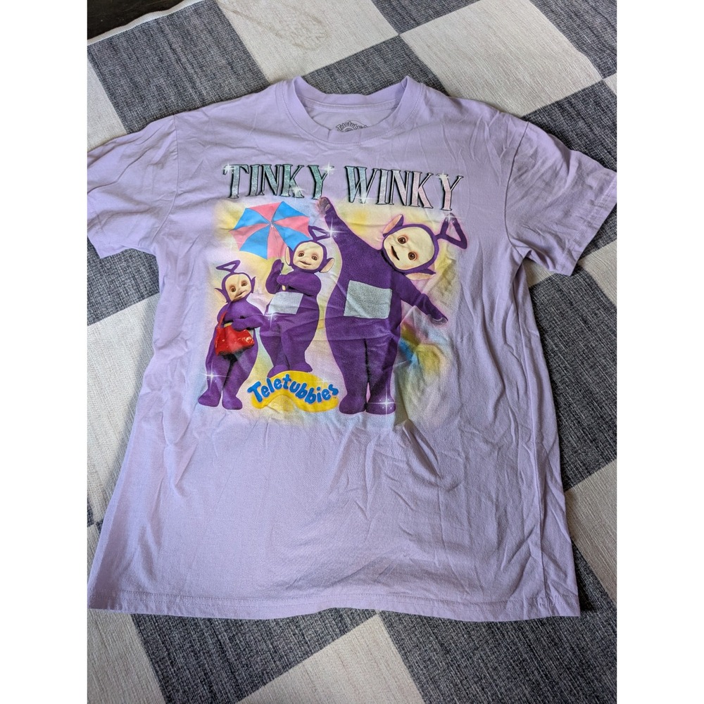 Teletubbies Tinky Winky Lavender Purple Glitter Graphic T-Shirt Mens Medium